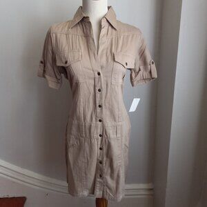 VELOCITY TAN COTTON SAFARI STYLE DRESS NWT M